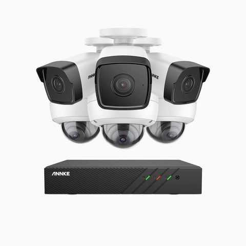 H500 - 5MP 8 Channel PoE Security System with 3 Bullet & 3 Dome Cameras, EXIR 2.0 Night Vision, Built-in Mic & SD Card Slot, RTSP Supported, Works with Alexa, IP67