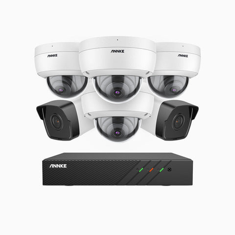 H500 - 5MP 8 Channel PoE Security System with 2 Bullet & 4 Dome Cameras, EXIR 2.0 Night Vision, Built-in Mic & SD Card Slot, RTSP Supported, Works with Alexa, IP67