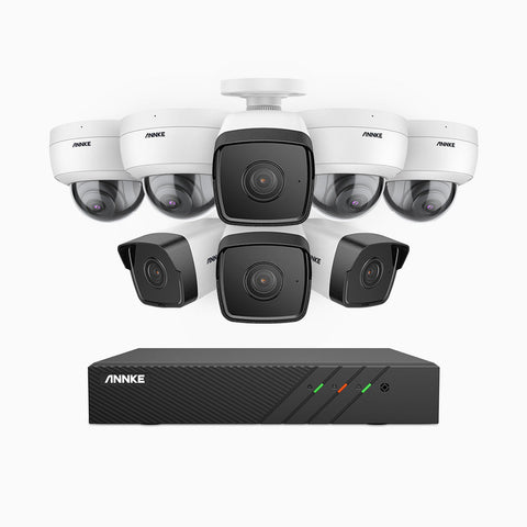 H500 - 5MP 8 Channel PoE Security System with 4 Bullet & 4 Dome Cameras, EXIR 2.0 Night Vision, Built-in Mic & SD Card Slot, RTSP Supported, Works with Alexa, IP67