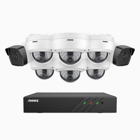 H500 - 5MP 8 Channel PoE Security System with 2 Bullet & 6 Dome Cameras, EXIR 2.0 Night Vision, Built-in Mic & SD Card Slot, RTSP Supported, Works with Alexa, IP67