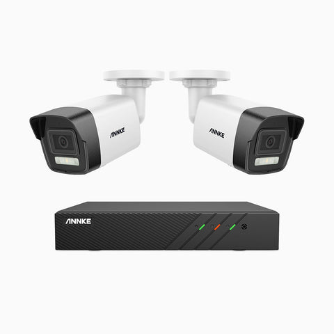 AH500 - 3K 8 Channel 2 Cameras PoE Security System, Color & IR Night Vision, 3072*1728 Resolution, f/1.6 Aperture (0.005 Lux), Human & Vehicle Detection, Built-in Microphone, IP67