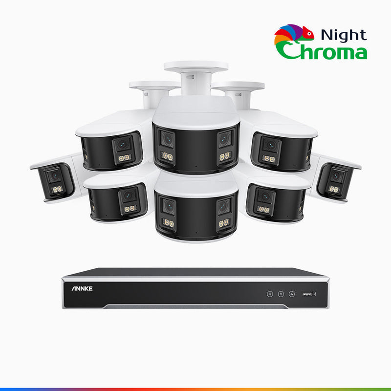 NightChroma<sup>TM</sup> NDK800 – 4K 8 Channel 8 Panoramic Dual Lens Camera PoE Security System, f/1.0 Super Aperture, Acme Color Night Vision, Active Siren and Strobe, Human & Vehicle Detection, 2CH 4K Decoding Capability, Built-in Mic
