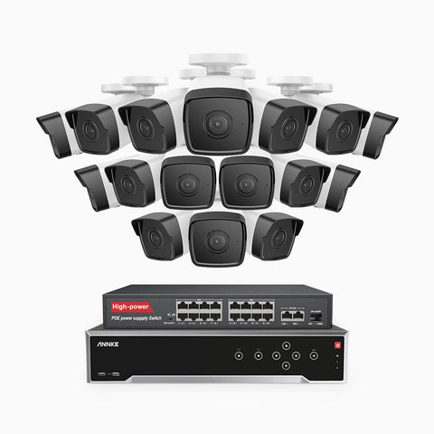 H500 - 5MP 32 Channel 16 Cameras PoE Security System, EXIR 2.0 Night Vision, IP67, Built-in Mic & SD Card Slot, Works with Alexa, 16-Port PoE Switch Included