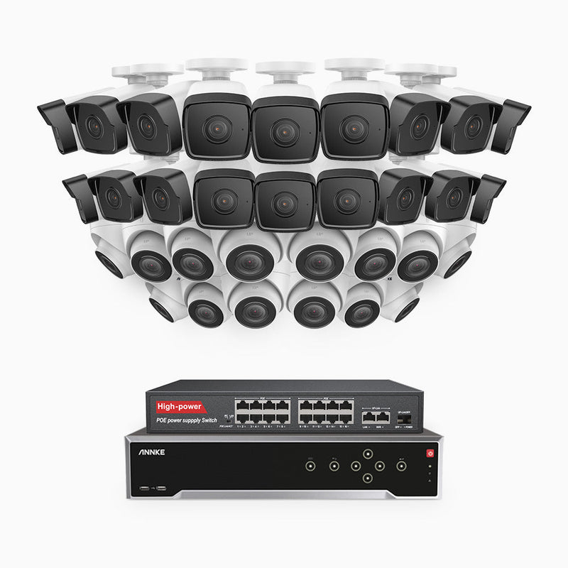 H500 - 5MP 32 Channel PoE Security System with 18 Bullet & 14 Turret Cameras, EXIR 2.0 Night Vision, IP67, Built-in Mic & SD Card Slot, Works with Alexa, 16-Port PoE Switch Included