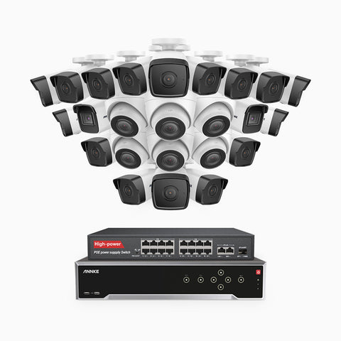 H500 - 5MP 32 Channel PoE Security System with 18 Bullet & 6 Turret Cameras, EXIR 2.0 Night Vision, IP67, Built-in Mic & SD Card Slot, Works with Alexa, 16-Port PoE Switch Included