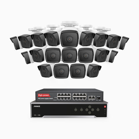 H500 - 5MP 32 Channel 20 Cameras PoE Security System, EXIR 2.0 Night Vision, IP67, Built-in Mic & SD Card Slot, Works with Alexa, 16-Port PoE Switch Included