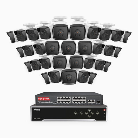 H500 - 5MP 32 Channel 32 Cameras PoE Security System, EXIR 2.0 Night Vision, IP67, Built-in Mic & SD Card Slot, Works with Alexa, 16-Port PoE Switch Included