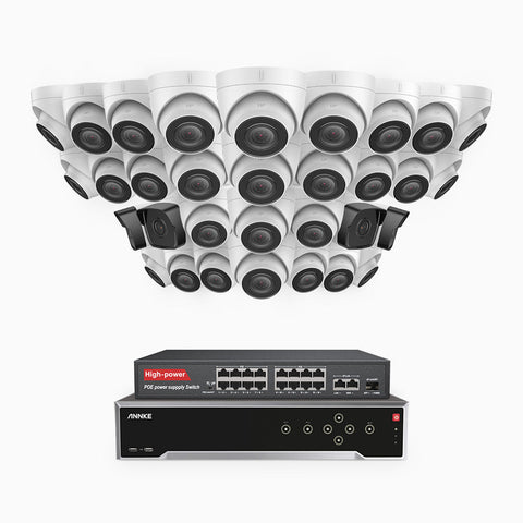 H500 - 5MP 32 Channel PoE Security System with 4 Bullet & 28 Turret Cameras, EXIR 2.0 Night Vision, IP67, Built-in Mic & SD Card Slot, Works with Alexa, 16-Port PoE Switch Included