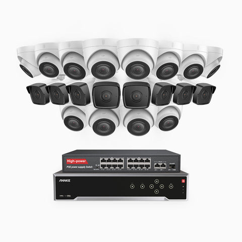 H500 - 5MP 32 Channel PoE Security System with 8 Bullet & 12 Turret Cameras, EXIR 2.0 Night Vision, IP67,Built-in Mic & SD Card Slot, Works with Alexa, 16-Port PoE Switch Included