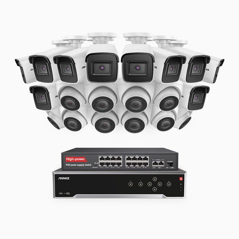 H800 - 4K 32 Channel PoE Security System with 10 Bullet & 10 Turret Cameras, Human & Vehicle Detection, EXIR 2.0 Night Vision, Built-in Mic, RTSP Supported, 16-Port PoE Switch Included