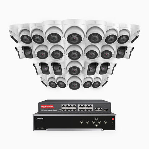H800 - 4K 32 Channel PoE Security System with 10 Bullet & 22 Turret Cameras, Human & Vehicle Detection, EXIR 2.0 Night Vision, Built-in Mic, RTSP Supported, 16-Port PoE Switch Included