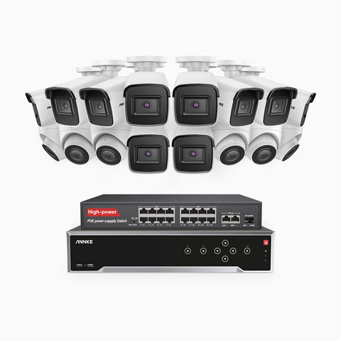 H800 - 4K 32 Channel PoE Security System with 10 Bullet & 6 Turret Cameras, Human & Vehicle Detection, EXIR 2.0 Night Vision, Built-in Mic, RTSP Supported, 16-Port PoE Switch Included