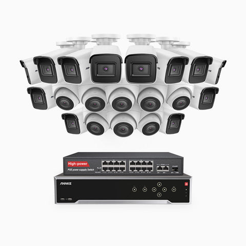H800 - 4K 32 Channel PoE Security System with 12 Bullet & 8 Turret Cameras, Human & Vehicle Detection, EXIR 2.0 Night Vision, Built-in Mic, RTSP Supported, 16-Port PoE Switch Included