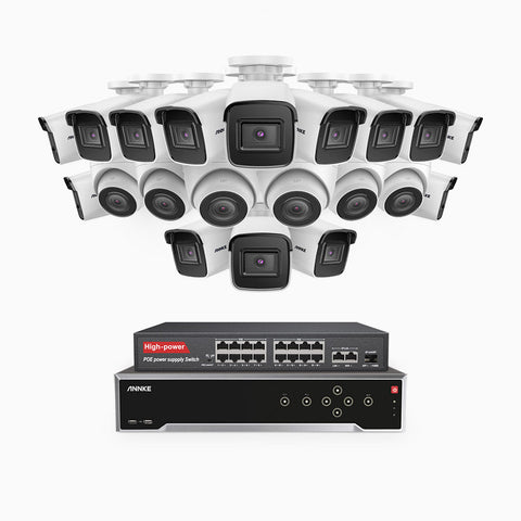 H800 - 4K 32 Channel PoE Security System with 14 Bullet & 6 Turret Cameras, Human & Vehicle Detection, EXIR 2.0 Night Vision, Built-in Mic, RTSP Supported, 16-Port PoE Switch Included