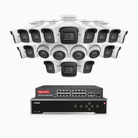H800 - 4K 32 Channel PoE Security System with 16 Bullet & 4 Turret Cameras, Human & Vehicle Detection, EXIR 2.0 Night Vision, Built-in Mic, RTSP Supported, 16-Port PoE Switch Included