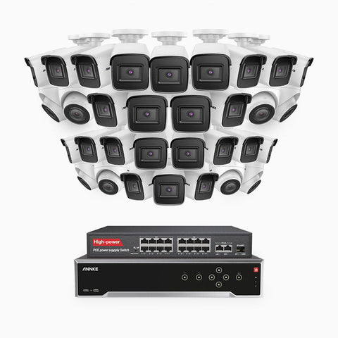 H800 - 4K 32 Channel PoE Security System with 24 Bullet & 8 Turret Cameras, Human & Vehicle Detection, EXIR 2.0 Night Vision, Built-in Mic, RTSP Supported, 16-Port PoE Switch Included