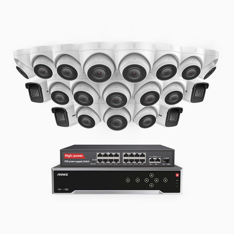 H800 - 4K 32 Channel PoE Security System with 4 Bullet & 16 Turret Cameras, Human & Vehicle Detection, EXIR 2.0 Night Vision, Built-in Mic, RTSP & ONVIF Supported, 16-Port PoE Switch Included