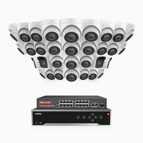 H800 - 4K 32 Channel PoE Security System with 4 Bullet & 28 Turret Cameras, Human & Vehicle Detection, EXIR 2.0 Night Vision, Built-in Mic, RTSP Supported, 16-Port PoE Switch Included
