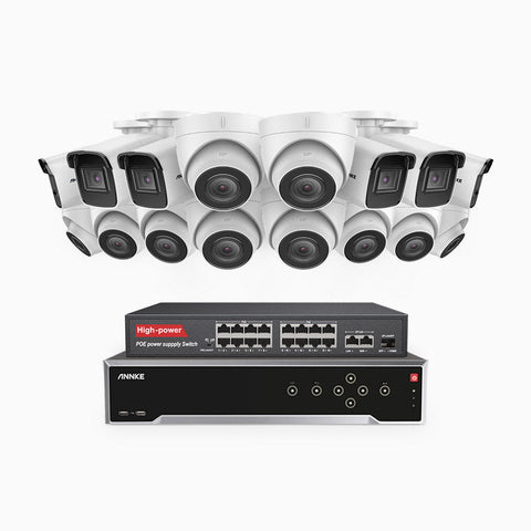 H800 - 4K 32 Channel PoE Security System with 6 Bullet & 10 Turret Cameras, Human & Vehicle Detection, EXIR 2.0 Night Vision, Built-in Mic, RTSP Supported, 16-Port PoE Switch Included
