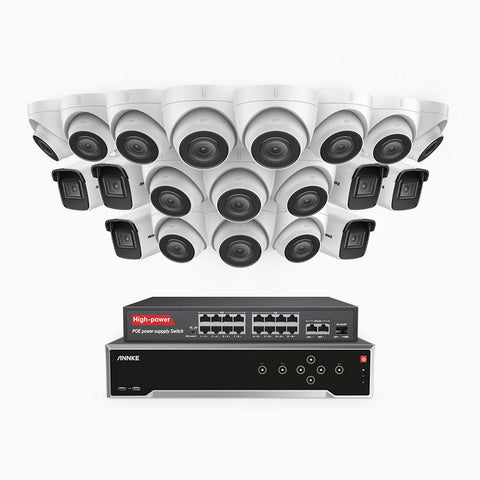H800 - 4K 32 Channel PoE Security System with 6 Bullet & 14 Turret Cameras, Human & Vehicle Detection, EXIR 2.0 Night Vision, Built-in Mic, RTSP Supported, 16-Port PoE Switch Included