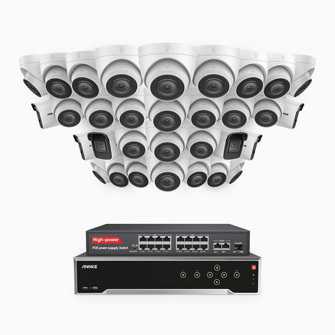H800 - 4K 32 Channel PoE Security System with 6 Bullet & 26 Turret Cameras, Human & Vehicle Detection, EXIR 2.0 Night Vision, Built-in Mic, RTSP Supported, 16-Port PoE Switch Included