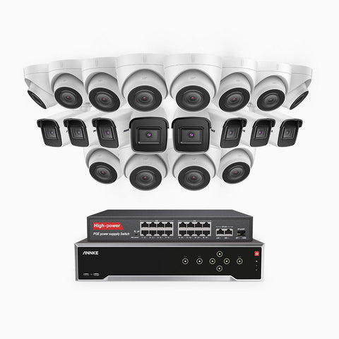 H800 - 4K 32 Channel PoE Security System with 8 Bullet & 12 Turret Cameras, Human & Vehicle Detection, EXIR 2.0 Night Vision, Built-in Mic, RTSP Supported, 16-Port PoE Switch Included
