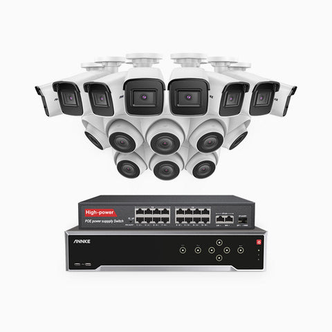H800 - 4K 32 Channel PoE Security System with 8 Bullet & 8 Turret Cameras, Human & Vehicle Detection, EXIR 2.0 Night Vision, Built-in Mic, RTSP Supported, 16-Port PoE Switch Included