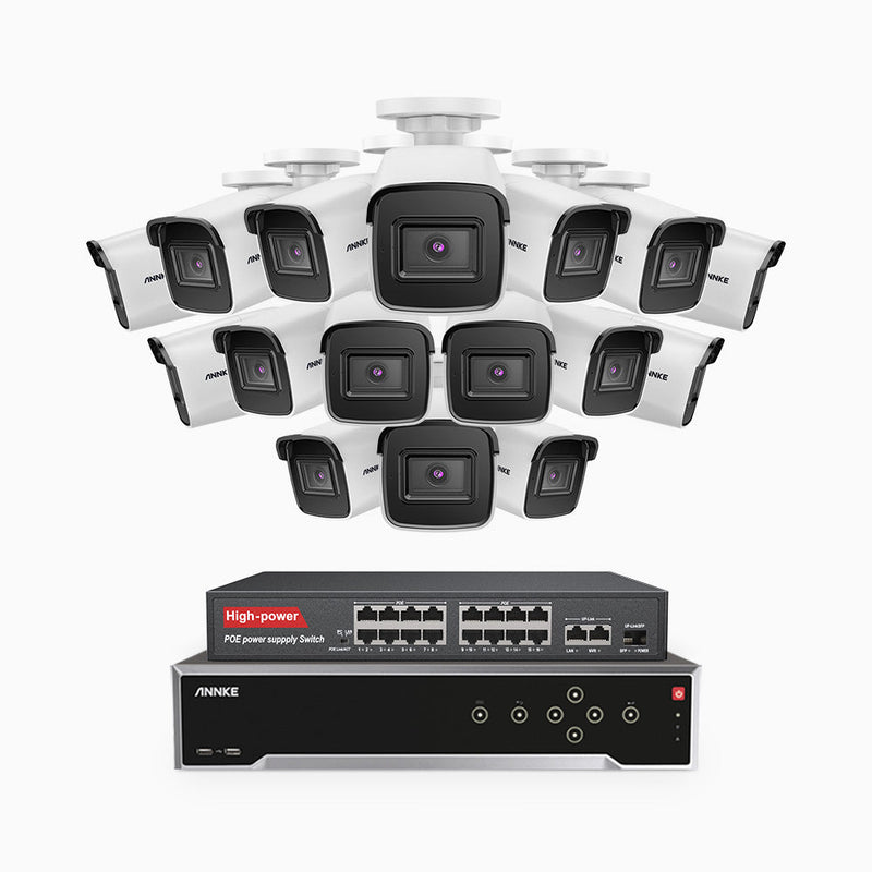 H800 - 4K 32 Channel 16 Cameras PoE Security System, Human & Vehicle Detection, EXIR 2.0 Night Vision, Built-in Mic, RTSP Supported, 16-Port PoE Switch Included