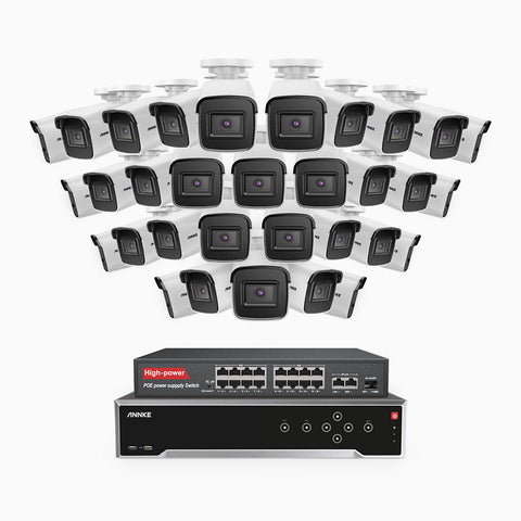 H800 - 4K 32 Channel 32 Cameras PoE Security System, Human & Vehicle Detection, EXIR 2.0 Night Vision, Built-in Mic, RTSP Supported, 16-Port PoE Switch Included