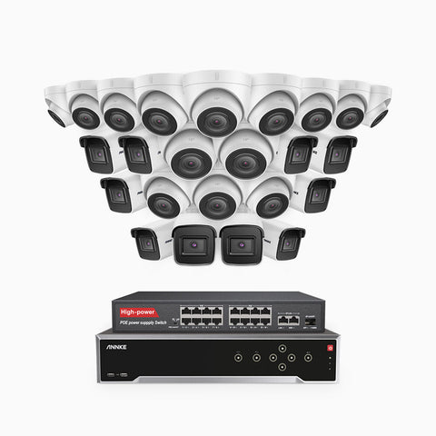 H800 - 4K 32 Channel PoE Security System with 10 Bullet & 14 Turret Cameras, Human & Vehicle Detection, EXIR 2.0 Night Vision, Built-in Mic, RTSP Supported, 16-Port PoE Switch Included