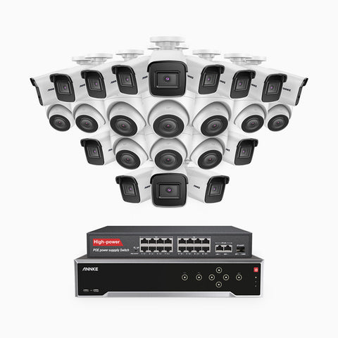 H800 - 4K 32 Channel PoE Security System with 14 Bullet & 10 Turret Cameras, Human & Vehicle Detection, EXIR 2.0 Night Vision, Built-in Mic, RTSP  Supported, 16-Port PoE Switch Included