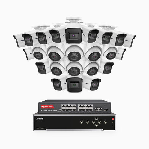 H800 - 4K 32 Channel PoE Security System with 16 Bullet & 8 Turret Cameras, Human & Vehicle Detection, EXIR 2.0 Night Vision, Built-in Mic, RTSP Supported, 16-Port PoE Switch Included