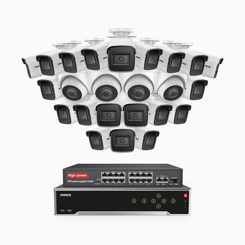 H800 - 4K 32 Channel PoE Security System with 20 Bullet & 4 Turret Cameras, Human & Vehicle Detection, EXIR 2.0 Night Vision, Built-in Mic, RTSP Supported, 16-Port PoE Switch Included