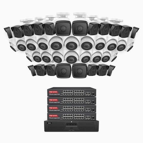 H500 - 5MP 64 Channel PoE Security System with 20 Bullet & 20 Turret Cameras, EXIR 2.0 Night Vision, IP67, Built-in Mic & SD Card Slot, Works with Alexa, 16-Port PoE Switch Included