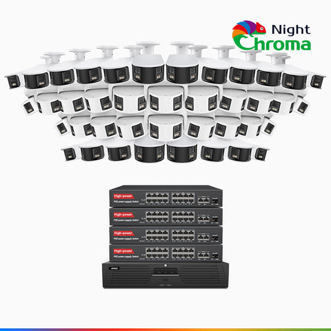 NightChroma<sup>TM</sup> NDK800 – 4K 64 Channel Panoramic Dual Lens PoE Security System with 20 Bullet & 20 Turret Cameras, f/1.0 Super Aperture, Acme Color Night Vision, Active Siren and Strobe, Human & Vehicle Detection, Built-in Mic