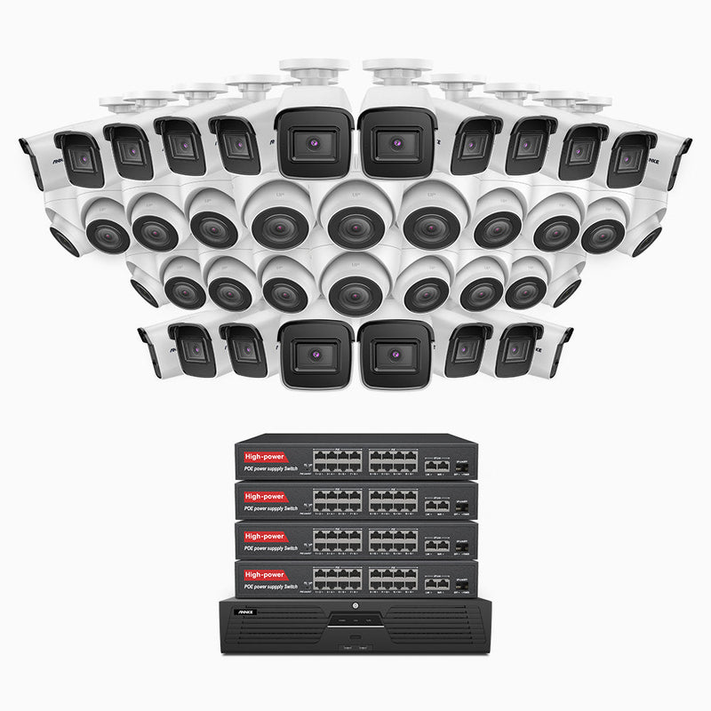 H800 - 4K 64 Channel PoE Security System with 20 Bullet & 20 Turret Cameras, Human & Vehicle Detection, EXIR 2.0 Night Vision, Built-in Mic, RTSP Supported, 16-Port PoE Switch Included